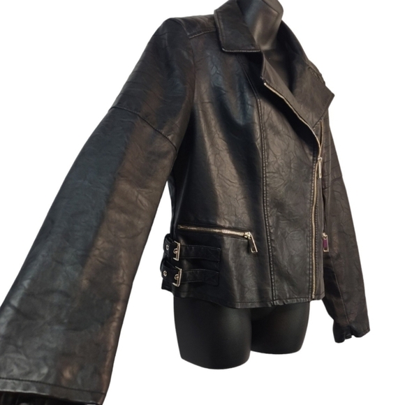 a. n. a Women's Black Faux Leather Moto Jacket Size L - Picture 6 of 10